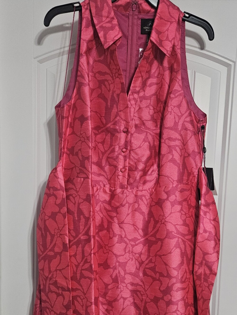 Adrianna Papell Hot Pink Floral Jacquard Sleeveless Tunic
